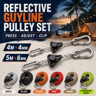 Reflective Tent Guyline Pulley Set 4M 5M with Press Adjuster and Double Hooks