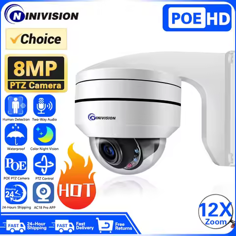 4K 8MP 12X Optical Zoom Varifocal PTZ IP Camera Outdoor Dome POE CCTV Audio AI Human Detection Surve