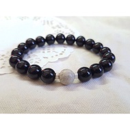 CJ93 Black Tourmaline Bracelet Sterling Silver Beitou Stone Bear Good Ornaments