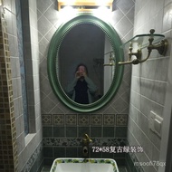 I9ATRetro Black American Oval Wall-Hanging Mirror Toilet Bathroom Mirror Dressing Mirror Modern French Hallway Toilet