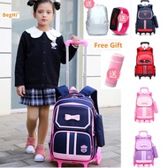 Trolley School Bag Beg Sekolah Roda Waterproof Primary School Bag Beroda Troli Perempuan Beg 2 or 6 Wheel Wheeled DX607