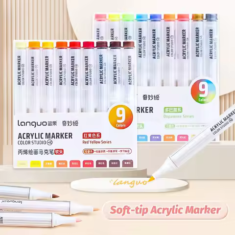 Languo Acrylic Marker Pen Soft Head for Artist Rock Painting Glass Ceramic Fabric Diy Crafts Student