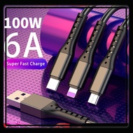 100W 6A Fast Charger Cable 3 In 1 Charger Cable Micro Usb / Type-C / for IP Phone Cable Android Char