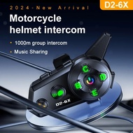 D2-6X Motorcycle Intercom Helmet Bluetooth Headset 6 Riders 1000m Communicator Waterproof V5.3 Music