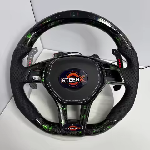 Custom LED Green Forged Carbon Fiber Steering Wheel for For Mercedes-AMG W204 C63 C43 W212 C180 C200