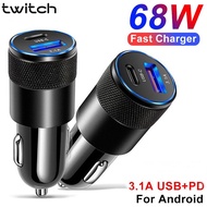 Twitch 68W Car Charger USB Type C Dual Port PD QC Fast Charging Phone Adapter