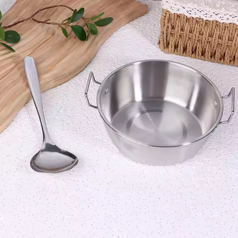 Stainless Steel Paella Seafood Rice Pot With Handle Household Dry Cooking Pan Picnic Snack Plate Kit