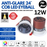 COB LED12W Eyeball Adjustable 24° Warmwhite Coolwhite Recessed Round Spotlight Downlight Anti-Glare 