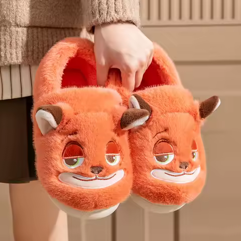 Disney Zootopia Nick Judy Plush Slippers for Couple Autumn Winter Indoor Floor Non-Slip Soft Bottom 