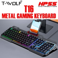 T-WOLF T16 GAMING KEYBOARD WITH SMARTPHONE SLOT, MERCHANICAL FEELING WITH GAMING RGB LIGHT KEYBOARD.