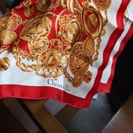 復古 Christian Dior 金色鍊飾圖騰 方形絲巾 34吋 x 34吋