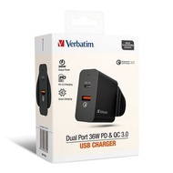 100%全新 🌟香港行貨 門市現貨⭐Verbatim - Dual Port 36W PD &amp; QC 3.0 USB充電器