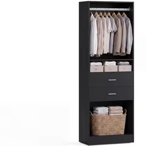 78.7'' H Closet Organizer System with Drawers, Small Closet Wardrobe