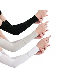 3對防曬護臂套,男女適用upf 50壓力袖適用於自行車運動跑步籃球加大碼