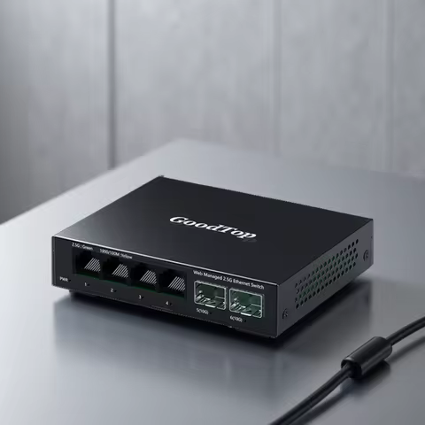 GoodTop 6 Port 2.5Gb Web Managed Switch with 10G SFP+ Slot Metal Fanless Home Lab Network Switch Lin