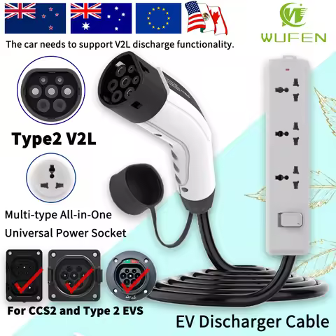 WUFEN for BYD V2L Cable Adapter Electric Vehicle Outdoor Power V2L Type 2 Discharger 16A with EU UK 
