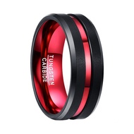 BONLAVIE Mens 8MM Black and Red Tungsten Carbide Ring Matte Finish Beveled Edges Size 7 to 16