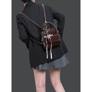 HIATUS Chocolate Color Patent Leather Bow Mini Backpack Small Retro Portable Small Square Bag Should