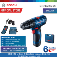 Bosch GSB 120-LI Gen 2 Cordless Impact Drill (with battery charger carrying case &amp; BONUS 23pc accessories kit)