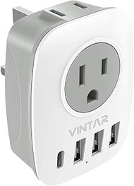 UK Ireland Travel Plug Adapter, VINTAR Type G Travel Adapter with 1USB C, 3 USB Ports and 2 Outlets,