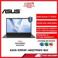 ASUS-E1504F-ABQ770WS-BLK-AMDRYZEN3-7320U,8GBR5,512GBSSD,AMDRADEON,15.6"FHD,W1164,2YRS,H&S