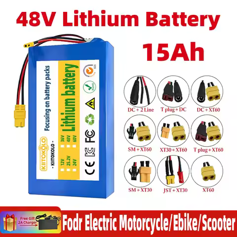 48V 15Ah High Capacity E-Bike Battery 18650 Lithium-ion Pack 13S7P with BMS + 54.6V Charger for Elec