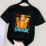 Tung Tung Sahur Character Kids T-Shirt biru Ages 2-16 Years Baju Budak Lelaki Tshirt Budak Lelaki