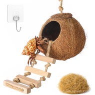 HERCOCCI Gecko Tank Accessories, Hermit Crab Toys Coconut Shell Natural Coconut Husk Hut with Climbi