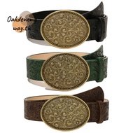 OAKDENEMYWAY Western Cowboy Belt, Punk Rock Retro Carved Buckle Embossed Belt, Luxury Y2K PU Leather