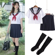 สไตล์พื้นฐานชุดนักเรียนญี่ปุ่นวิทยาลัยโรงเรียนมัธยมหญิงชุดนักเรียนชุดกะลาสีสีขาวท็อปส์จีบกระโปรงบวก XXXXXL