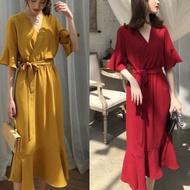 maxi long dress kimono layer baju wanita model tangan rempel ruffle