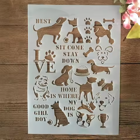 A4 29cm Cute Dogs Words Paw DIY Layering Stencils Wall Painting Scrapbook Coloring Embossing Album D