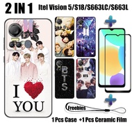 2 IN 1 For Itel Vision 5 S18 S663LC S663L Phone Case with Curved Ceramic Screen Protector BTS Design