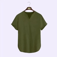 Baju Koko Kurta Pria Dewasa Adam ZHAFAR Kerah V Lengan Pendek Polos Katun Premium Nyaman Ukuran Jumb