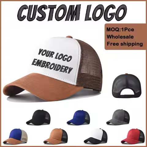 Fedoryn Custom Trucker Hat Unisex Suede 5-Panel Multi-color Patchwork Baseball Hat Letter Embroider 