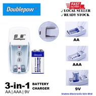 Doublepow 2 Slots 3 in 1 1.2V AA/AAA/9V Ni-MH/Ni-CD Rechargeable Battery Charger with NO Full Charge
