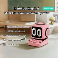 🤖 Robot Bluetooth Speaker 10W Sound + 15W Wireless Charger | White Noise, Dual Alarm, Touch Emoji, D