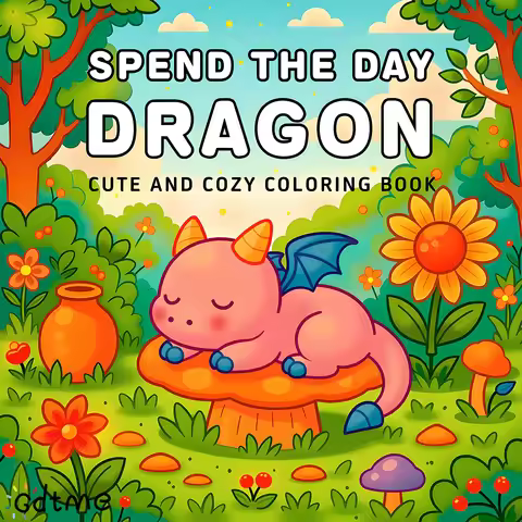 SPEND THE DAY DRAGON Coloring Book for Adults Featuring Cute Cozy Daily Activities for Relaxation (C