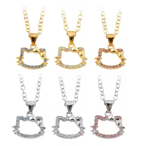 6Pcs/set Sanrio Hello kitty Chain Anime Cute Cartoon Hollowed Kitty Diamonds for Women Girls Birthda
