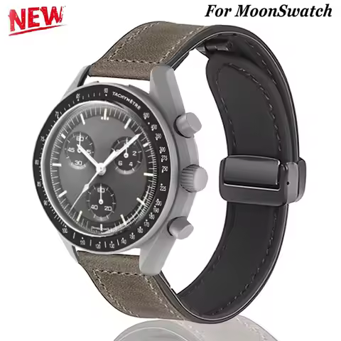 20mm Leather Strap For Omega X Swatch Joint MoonSwatch Planet Metal Magnetic Buckle For Swatch Watch