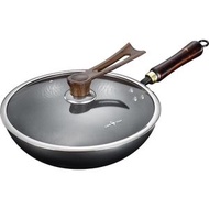 家用老式鑄鐵不沾鍋【30cm平底炒鍋+鍋蓋】- 鐵鍋 平底鍋 煎炒菜鍋 無塗層鐵鍋