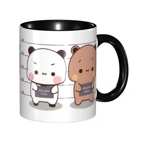 Custom Dudu Gangster Bubu Dudu Panda And Brownie Bear Couple Coffee Mug DIY Ceramic Milk Tea Cup