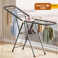 免安裝折疊翼型衣架可折疊碳鋼毛巾架晾衣架多層落地式晾衣架晾鞋架家用室內陽台小曬衣架（黑色，雙層）