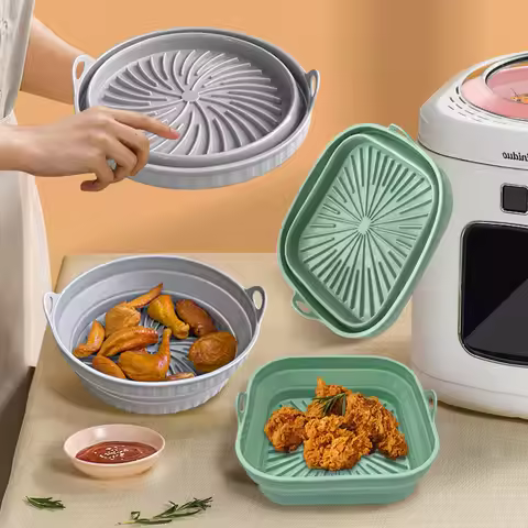 Foldable Air Fryer Silicone Liners Reusable Silicone Air Fryer Basket Food Safe Non Stick Air-Fryer 