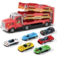 HONGTUO Toy Truck for Kids Truck Race Track with 6 Cars, 2-Player Racing Mode, Lights & Sounds, Idea