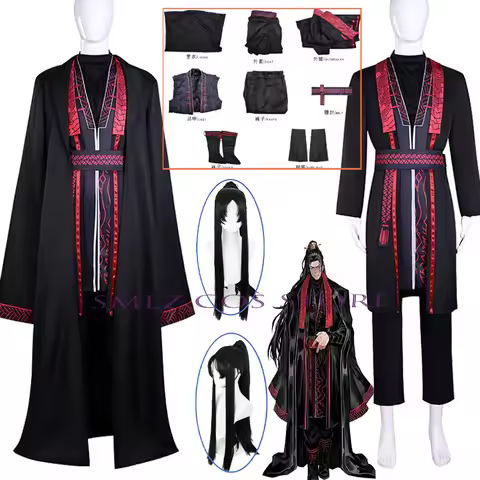 Master Jia Qiu Cosplay Anime Limbus Company Costume Man Black Kimono Top Vest Cloak Prop Wig Set Hal