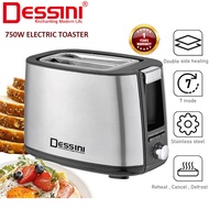 DESSINI 750W Electric Toaster 2 Slice | 7 Level Browning | Reheat Defrost | Wide Slot Roti Bakar