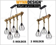 Wynn Design [5 Holder/3 Holder] Ceiling Light with Rope Wood/Kayu Lamp Designer Vintage Light Loft L