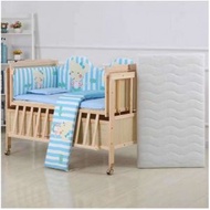 全城熱賣 - 實木嬰兒床,兒童床【手動床+五件套+床墊+蚊帳】大床125x70x94cm#E066001228