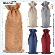 MAGICIAN1 3Pcs Wine Bottle Cover, Packaging Champagne Drawstring Linen Bag,  Washable Gift Pouch Wine Bottle Bag Wedding Christmas Party
